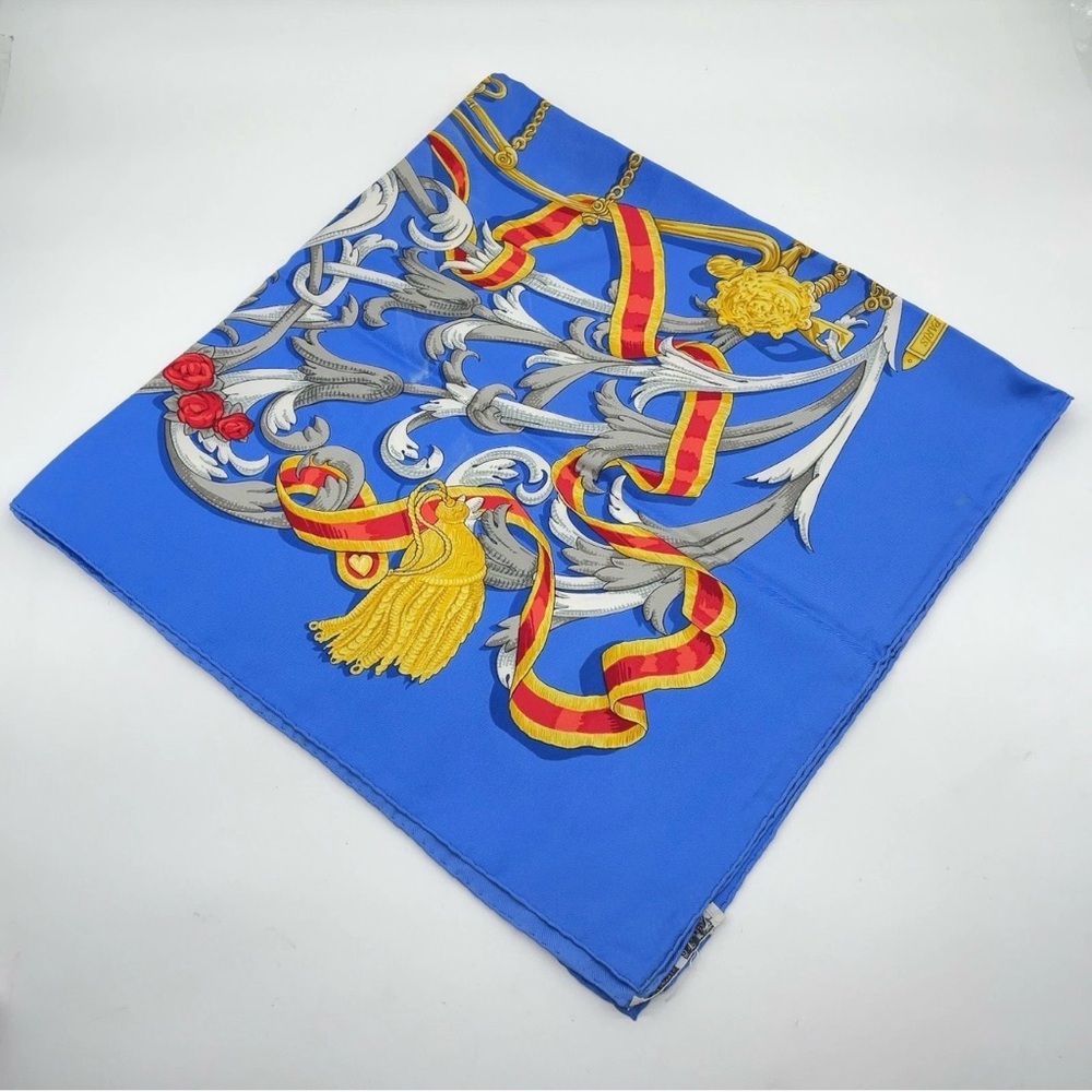 HERMES Vintage Rare Collectible Carre 90 Equestrian 100% Silk Scarf Blue - Picture 9 of 12